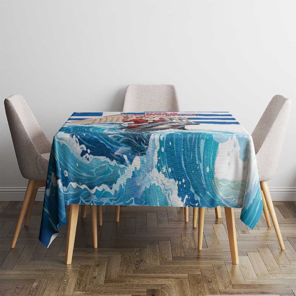 Greece Christmas Tablecloth Santa Claus Riding Dolphin - Wonder Print Shop