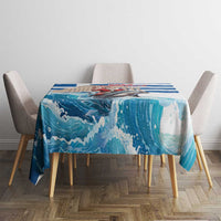 Greece Christmas Tablecloth Santa Claus Riding Dolphin - Wonder Print Shop