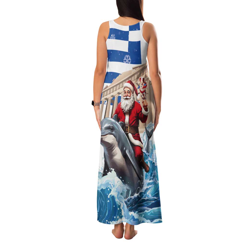 Greece Christmas Tank Maxi Dress Santa Claus Riding Dolphin - Wonder Print Shop