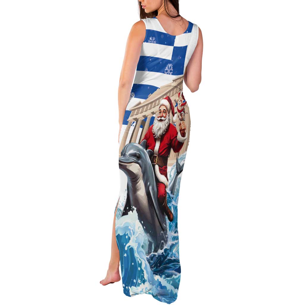 Greece Christmas Tank Maxi Dress Santa Claus Riding Dolphin - Wonder Print Shop