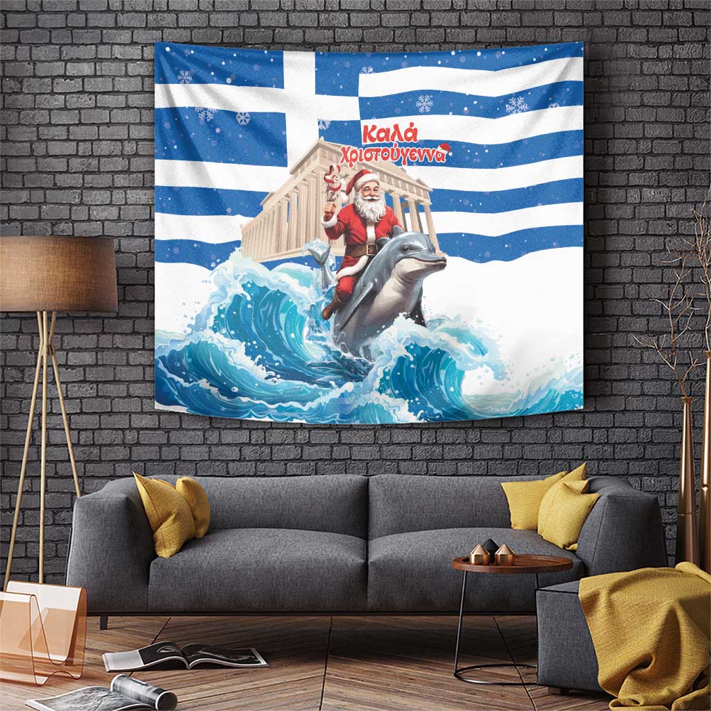 Greece Christmas Tapestry Santa Claus Riding Dolphin - Wonder Print Shop