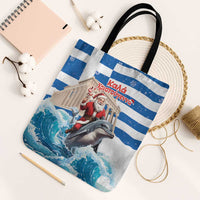 Greece Christmas Tote Bag Santa Claus Riding Dolphin - Wonder Print Shop