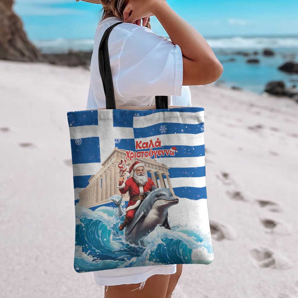 Greece Christmas Tote Bag Santa Claus Riding Dolphin - Wonder Print Shop