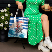 Greece Christmas Tote Bag Santa Claus Riding Dolphin - Wonder Print Shop