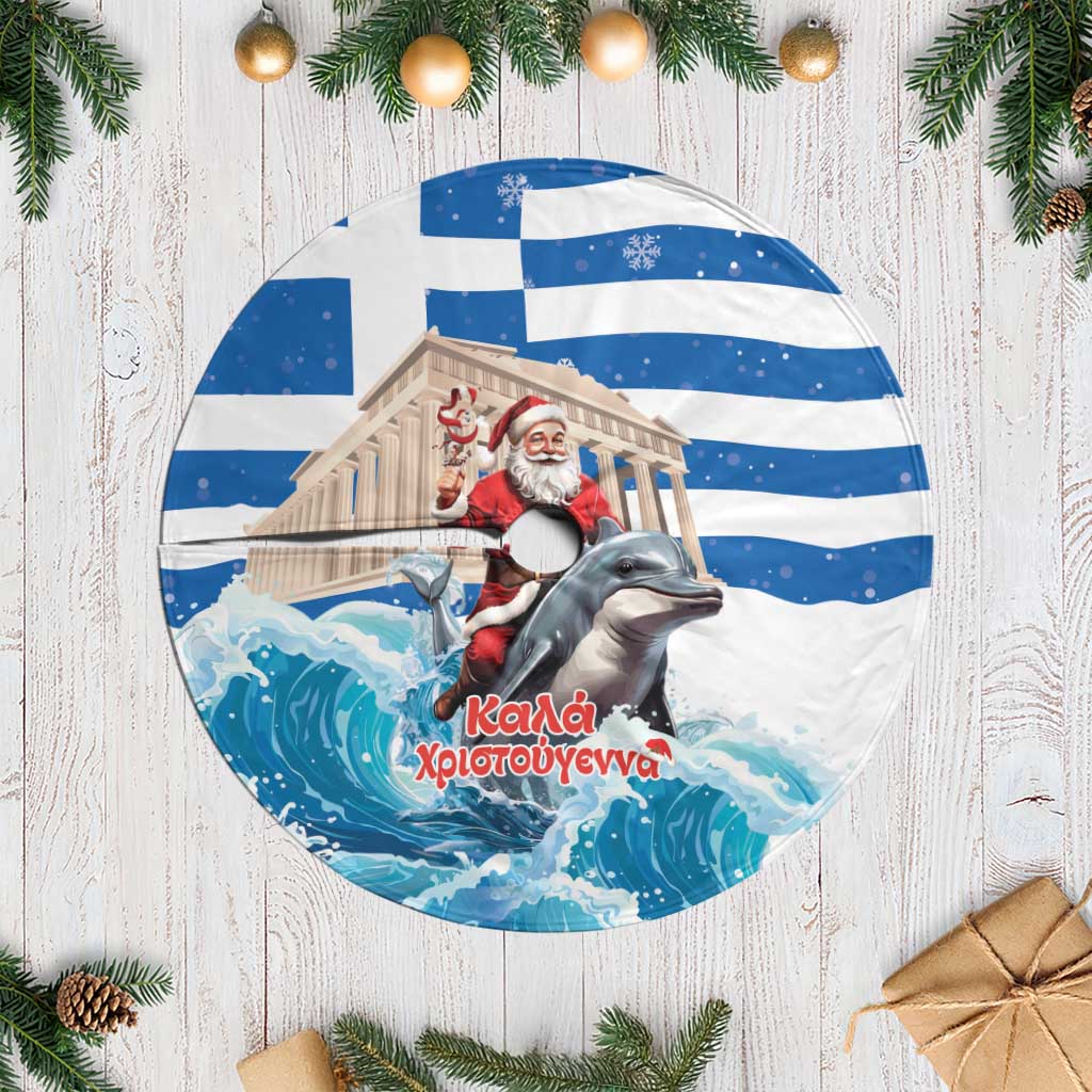 Greece Christmas Tree Skirt Santa Claus Riding Dolphin - Wonder Print Shop