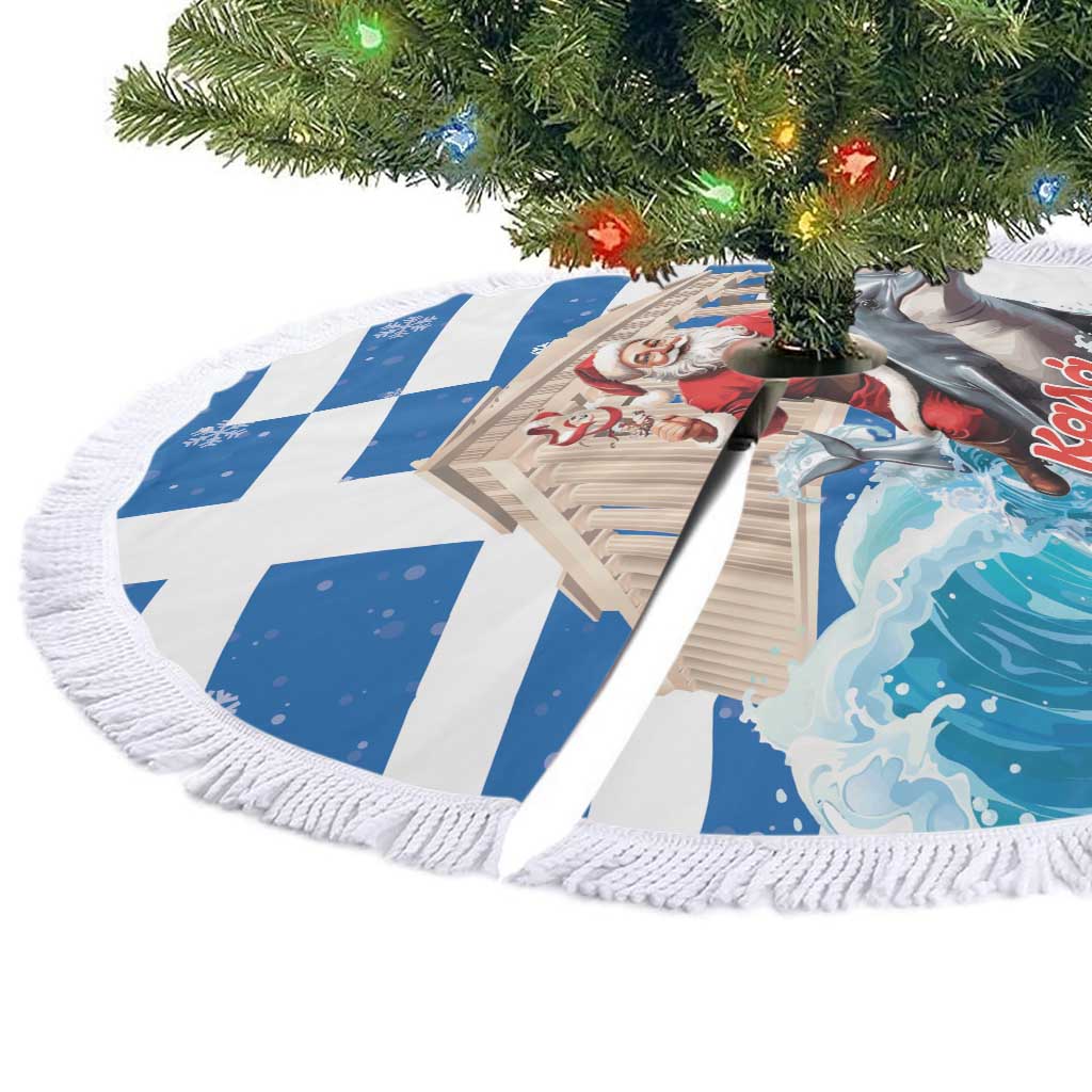 Greece Christmas Tree Skirt Santa Claus Riding Dolphin - Wonder Print Shop