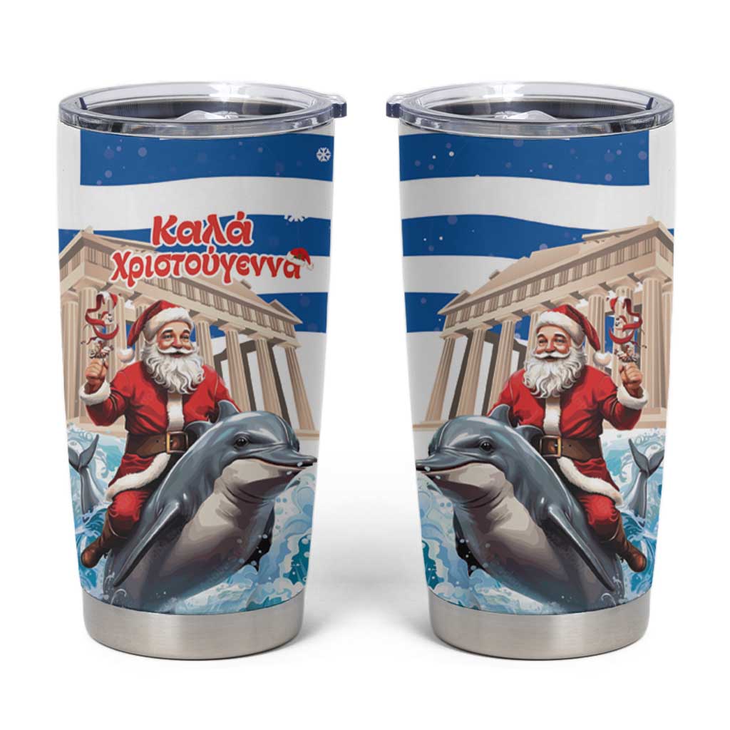 Greece Christmas Tumbler Cup Santa Claus Riding Dolphin - Wonder Print Shop