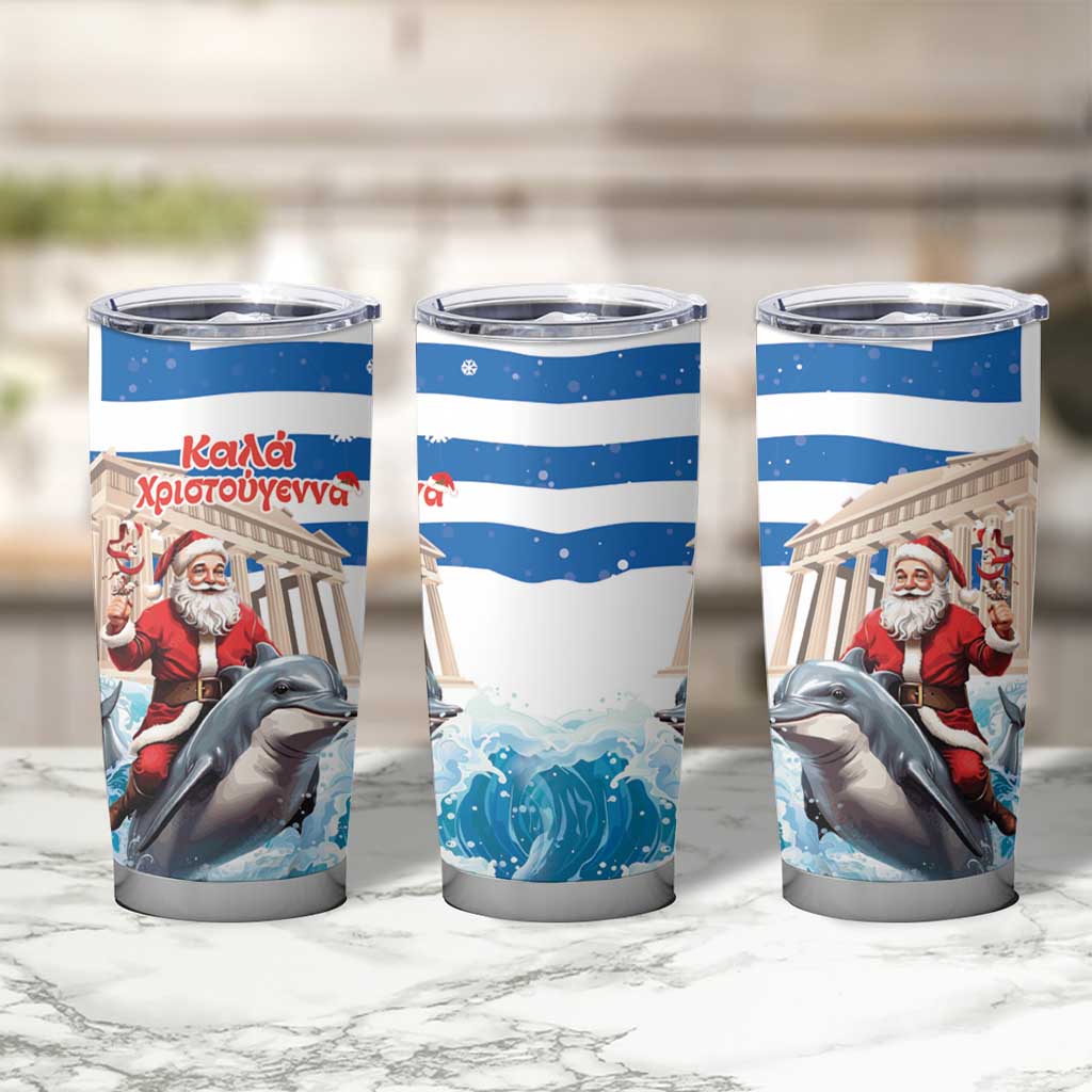 Greece Christmas Tumbler Cup Santa Claus Riding Dolphin - Wonder Print Shop