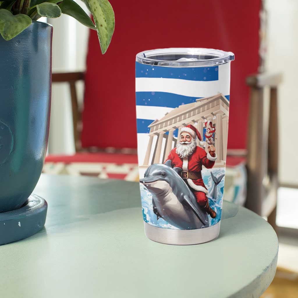 Greece Christmas Tumbler Cup Santa Claus Riding Dolphin - Wonder Print Shop