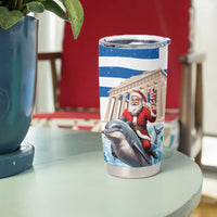 Greece Christmas Tumbler Cup Santa Claus Riding Dolphin - Wonder Print Shop