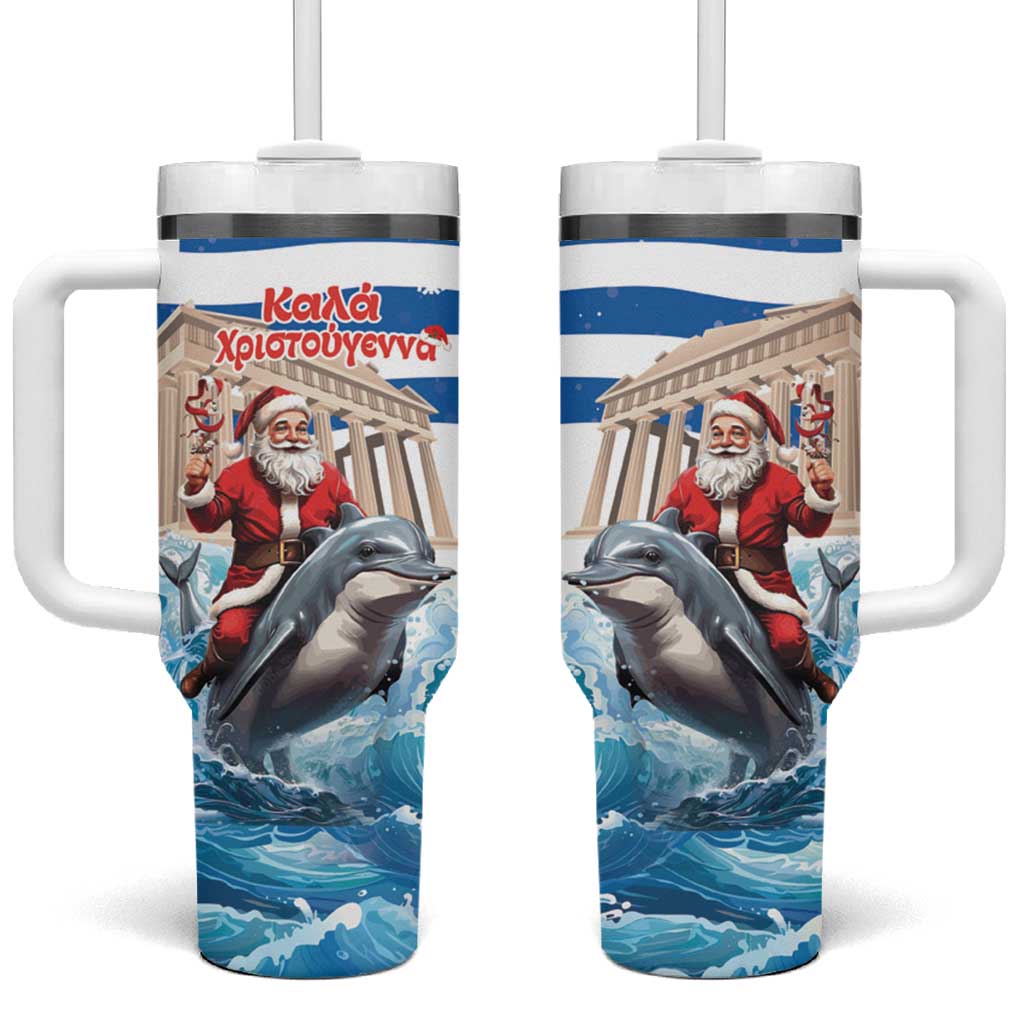 Greece Christmas Tumbler With Handle Santa Claus Riding Dolphin - Wonder Print Shop