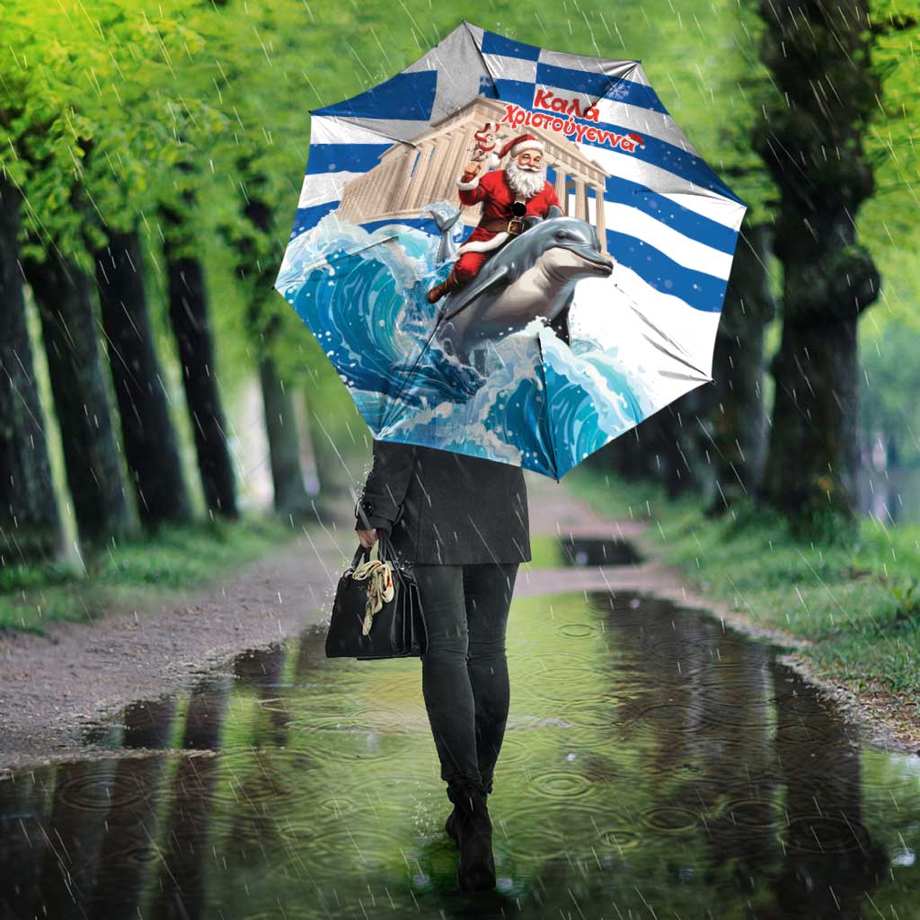 Greece Christmas Umbrella Santa Claus Riding Dolphin - Wonder Print Shop