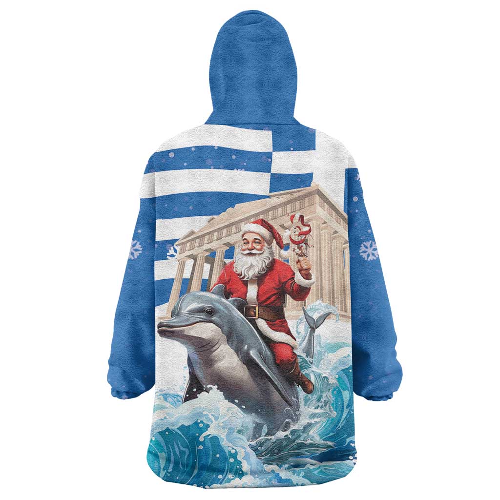 Greece Christmas Wearable Blanket Hoodie Santa Claus Riding Dolphin - Wonder Print Shop