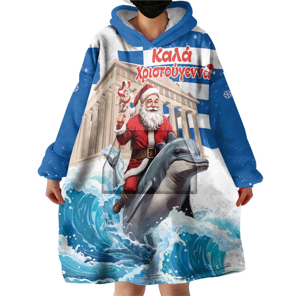 Greece Christmas Wearable Blanket Hoodie Santa Claus Riding Dolphin - Wonder Print Shop