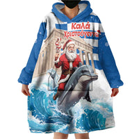 Greece Christmas Wearable Blanket Hoodie Santa Claus Riding Dolphin - Wonder Print Shop