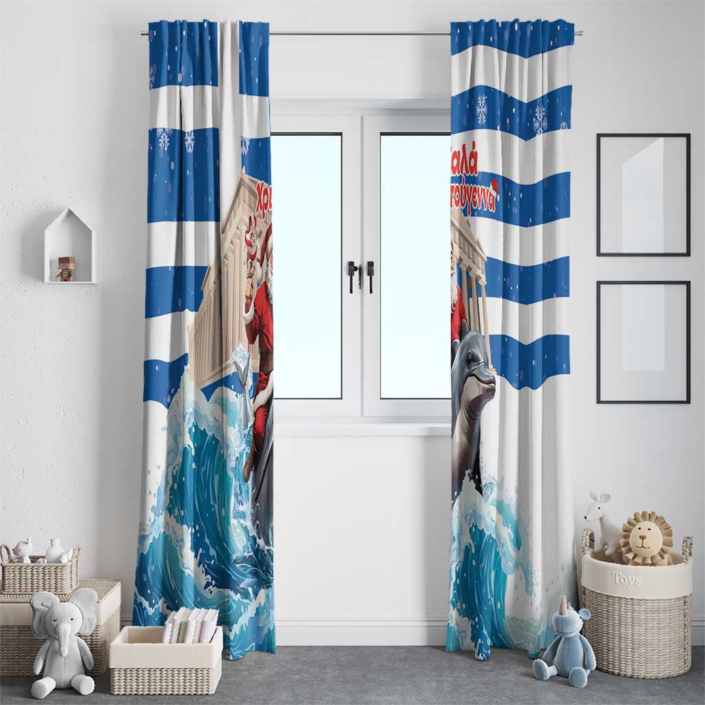 Greece Christmas Window Curtain Santa Claus Riding Dolphin - Wonder Print Shop