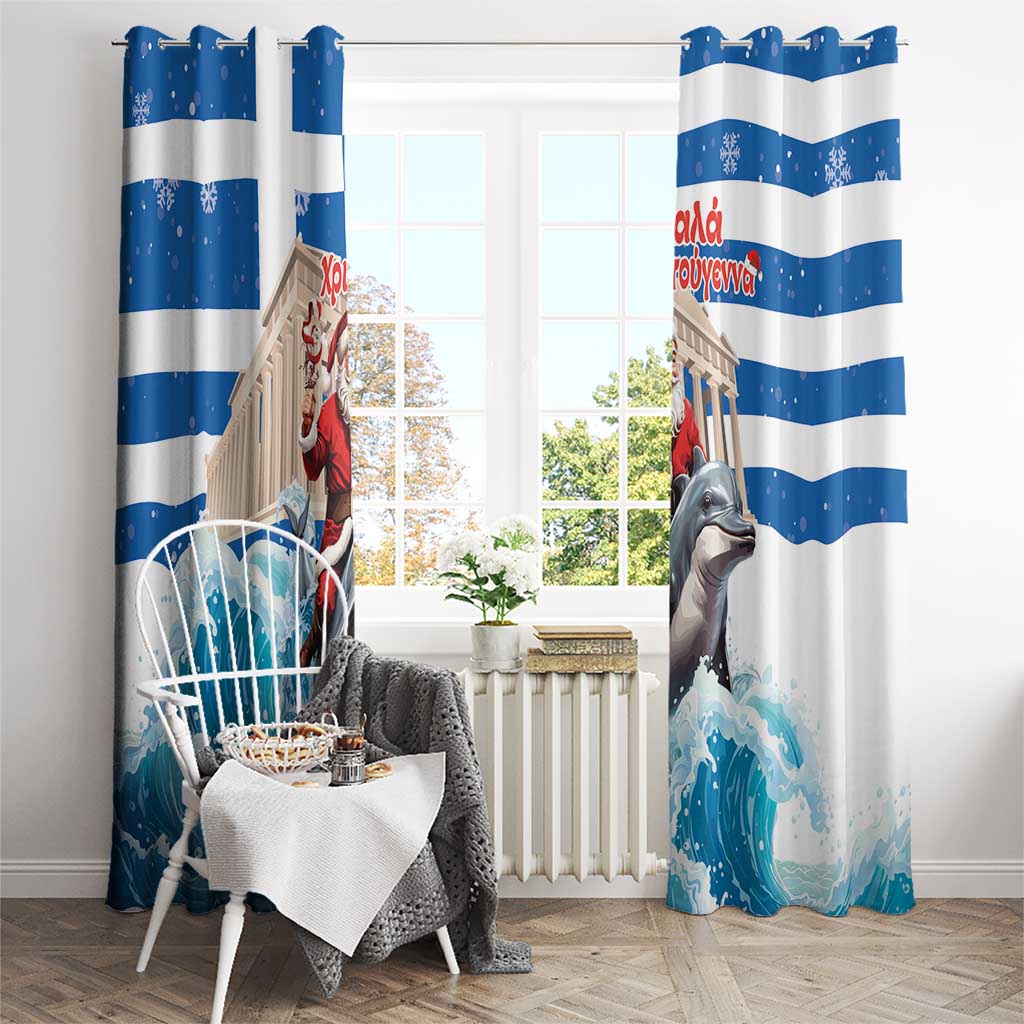 Greece Christmas Window Curtain Santa Claus Riding Dolphin - Wonder Print Shop