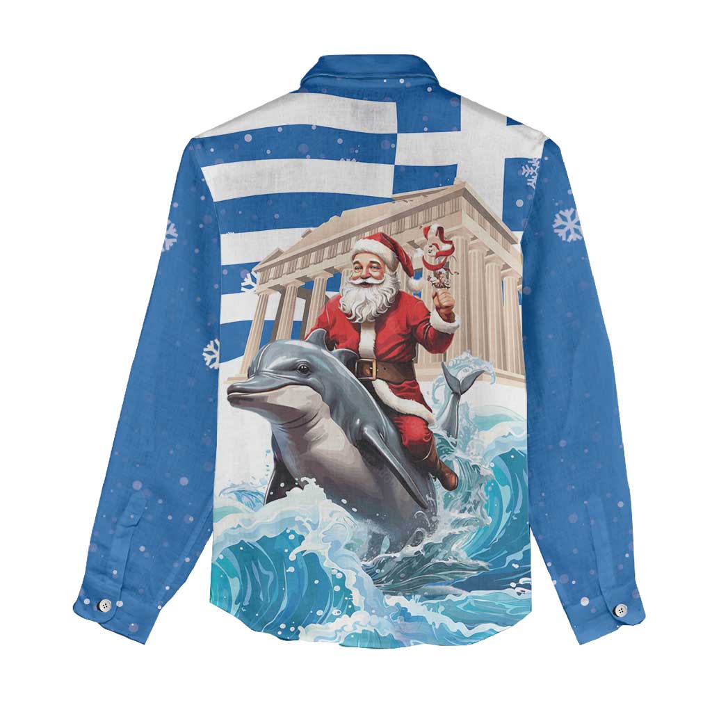 Greece Christmas Women Casual Shirt Santa Claus Riding Dolphin - Wonder Print Shop