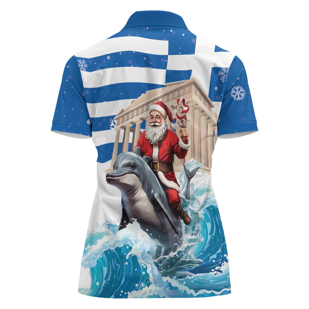 Greece Christmas Women Polo Shirt Santa Claus Riding Dolphin - Wonder Print Shop