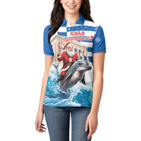 Greece Christmas Women Polo Shirt Santa Claus Riding Dolphin - Wonder Print Shop