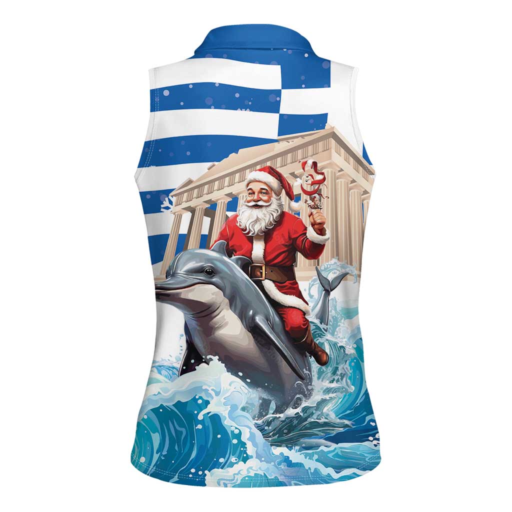 Greece Christmas Women Sleeveless Polo Shirt Santa Claus Riding Dolphin - Wonder Print Shop