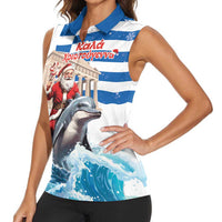 Greece Christmas Women Sleeveless Polo Shirt Santa Claus Riding Dolphin - Wonder Print Shop