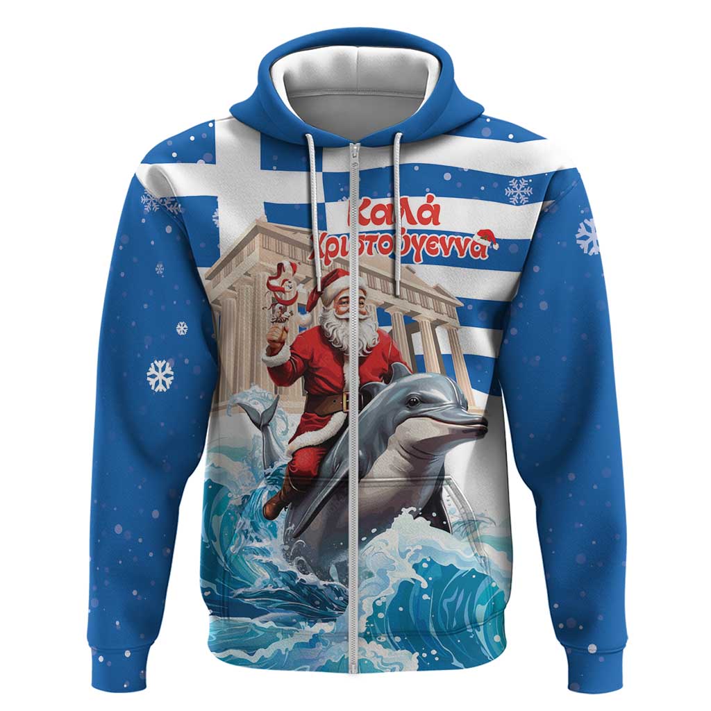 Greece Christmas Zip Hoodie Santa Claus Riding Dolphin - Wonder Print Shop