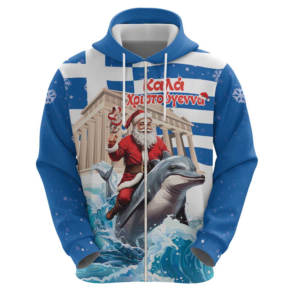 Greece Christmas Zip Hoodie Santa Claus Riding Dolphin - Wonder Print Shop