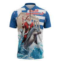 Greece Christmas Zipper Polo Shirt Santa Claus Riding Dolphin - Wonder Print Shop