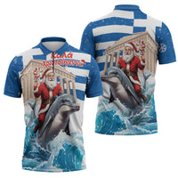 Greece Christmas Zipper Polo Shirt Santa Claus Riding Dolphin - Wonder Print Shop