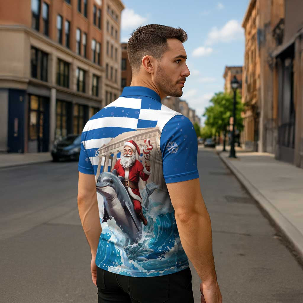 Greece Christmas Zipper Polo Shirt Santa Claus Riding Dolphin - Wonder Print Shop