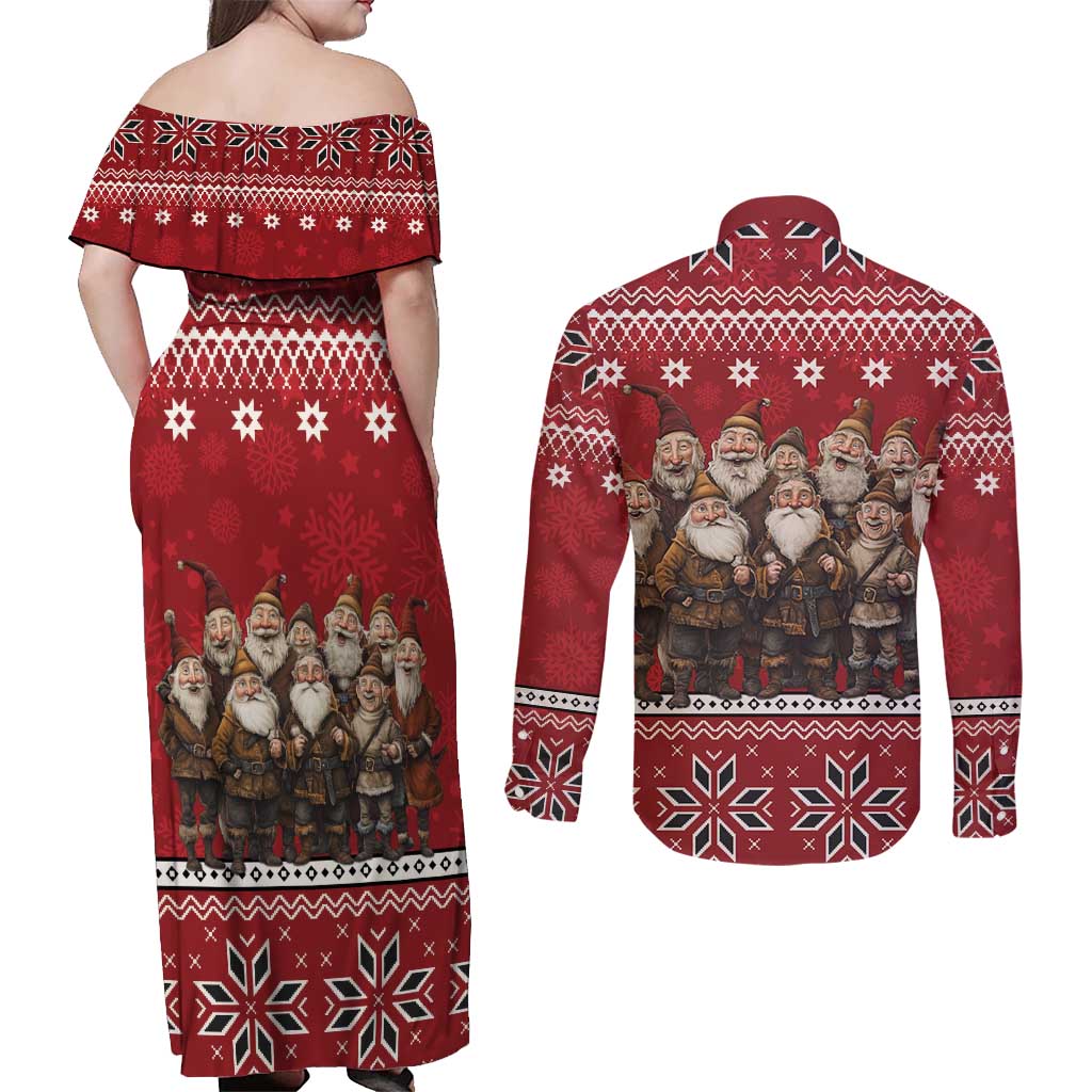 Yule Lads Iceland Couples Matching Off Shoulder Maxi Dress and Long Sleeve Button Shirt Icelandic Christmas folklore - Wonder Print Shop