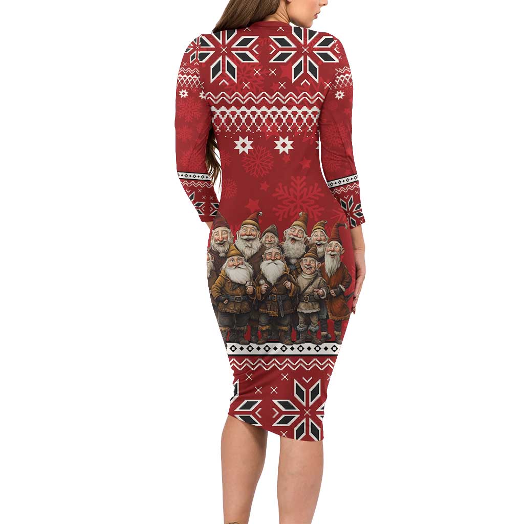 Yule Lads Iceland Long Sleeve Bodycon Dress Icelandic Christmas folklore - Wonder Print Shop
