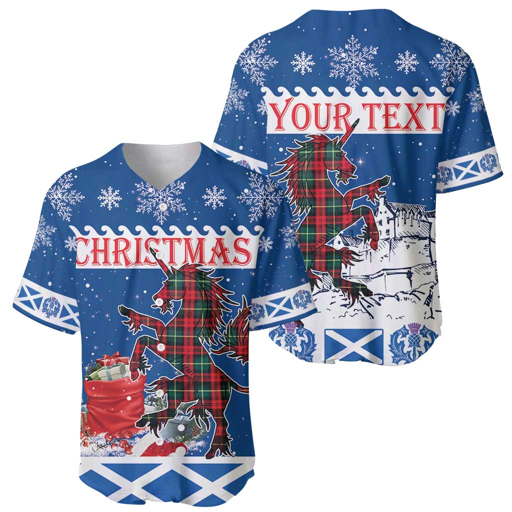 Personalized Scotland Christmas Baseball Jersey Tartan Unicorn with Edinburgh Castle - Wonder Print Shop