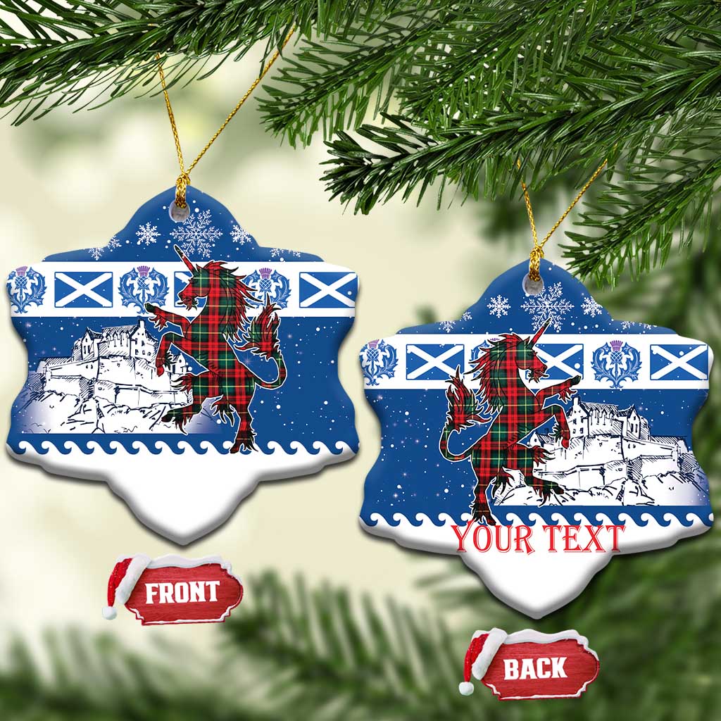 Personalized Scotland Christmas Ceramic Ornament Tartan Unicorn with Edinburgh Castle - Wonder Print Shop
