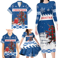 Personalized Scotland Christmas Family Matching Long Sleeve Bodycon Dress and Hawaiian Shirt Tartan Unicorn with Edinburgh Castle - Wonder Print Shop