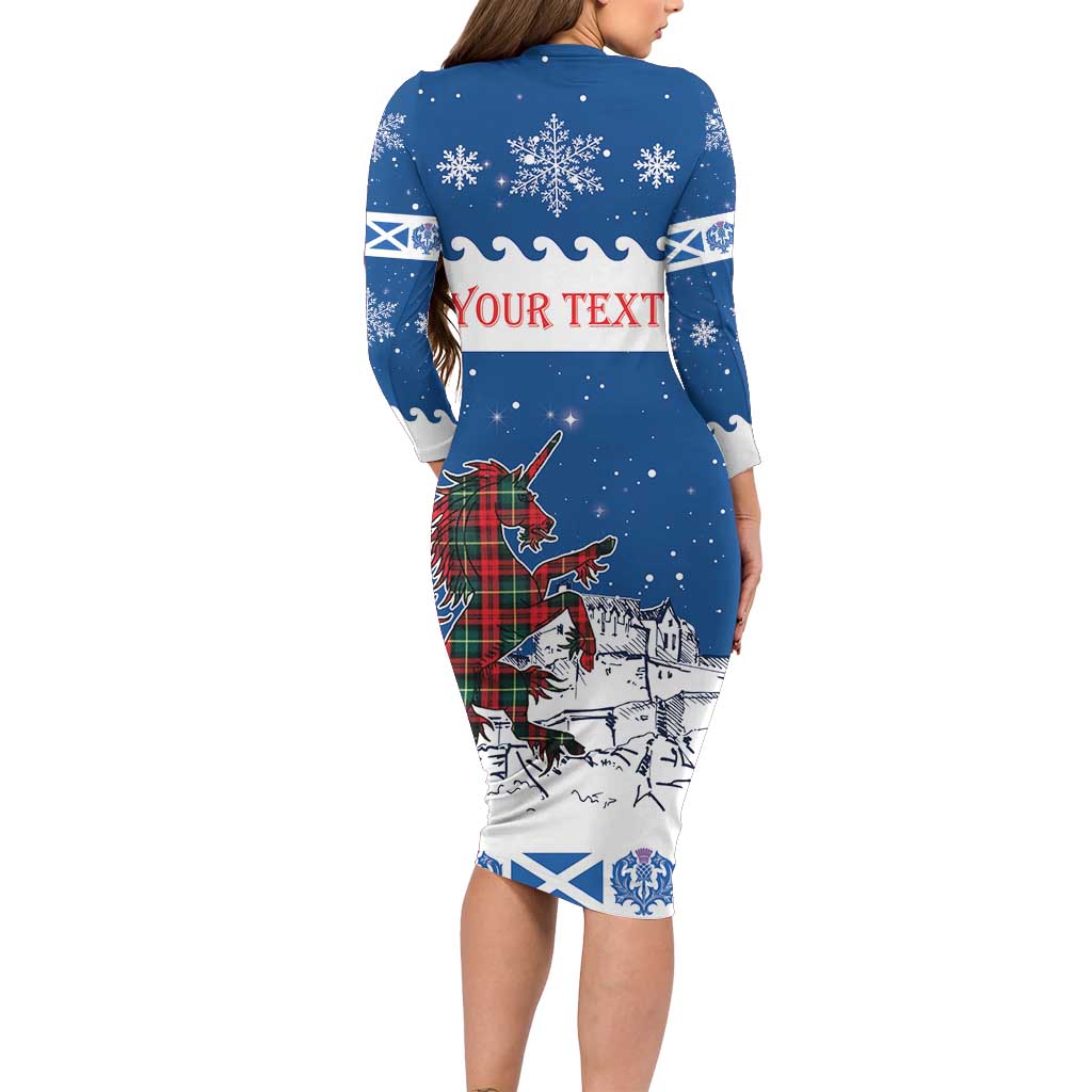 Personalized Scotland Christmas Family Matching Long Sleeve Bodycon Dress and Hawaiian Shirt Tartan Unicorn with Edinburgh Castle - Wonder Print Shop