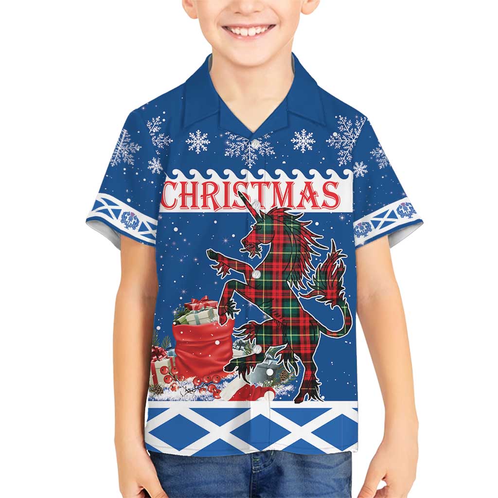 Personalized Scotland Christmas Family Matching Long Sleeve Bodycon Dress and Hawaiian Shirt Tartan Unicorn with Edinburgh Castle - Wonder Print Shop