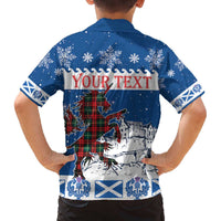 Personalized Scotland Christmas Family Matching Off The Shoulder Long Sleeve Dress and Hawaiian Shirt Tartan Unicorn with Edinburgh Castle - Wonder Print Shop