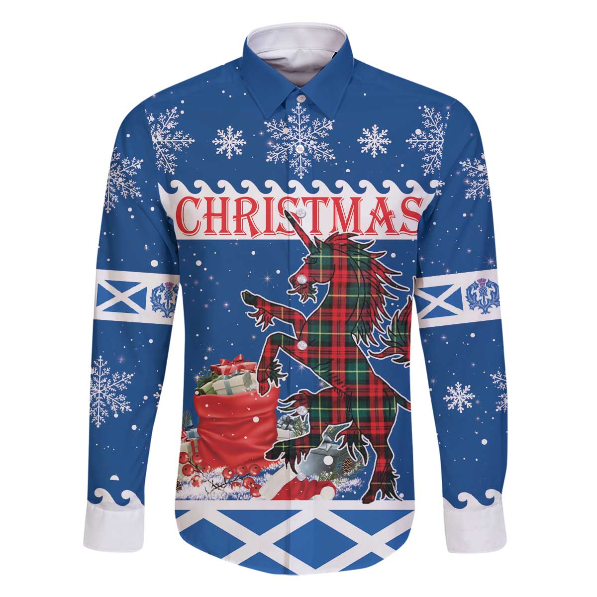 Personalized Scotland Christmas Family Matching Off The Shoulder Long Sleeve Dress and Hawaiian Shirt Tartan Unicorn with Edinburgh Castle - Wonder Print Shop