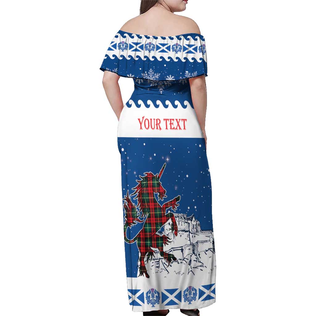 Personalized Scotland Christmas Family Matching Off Shoulder Maxi Dress and Hawaiian Shirt Tartan Unicorn with Edinburgh Castle - Wonder Print Shop