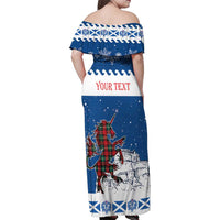 Personalized Scotland Christmas Family Matching Off Shoulder Maxi Dress and Hawaiian Shirt Tartan Unicorn with Edinburgh Castle - Wonder Print Shop