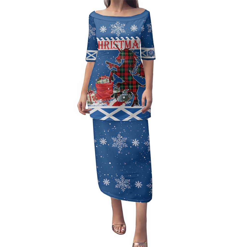 Personalized Scotland Christmas Family Matching Puletasi and Hawaiian Shirt Tartan Unicorn with Edinburgh Castle - Wonder Print Shop