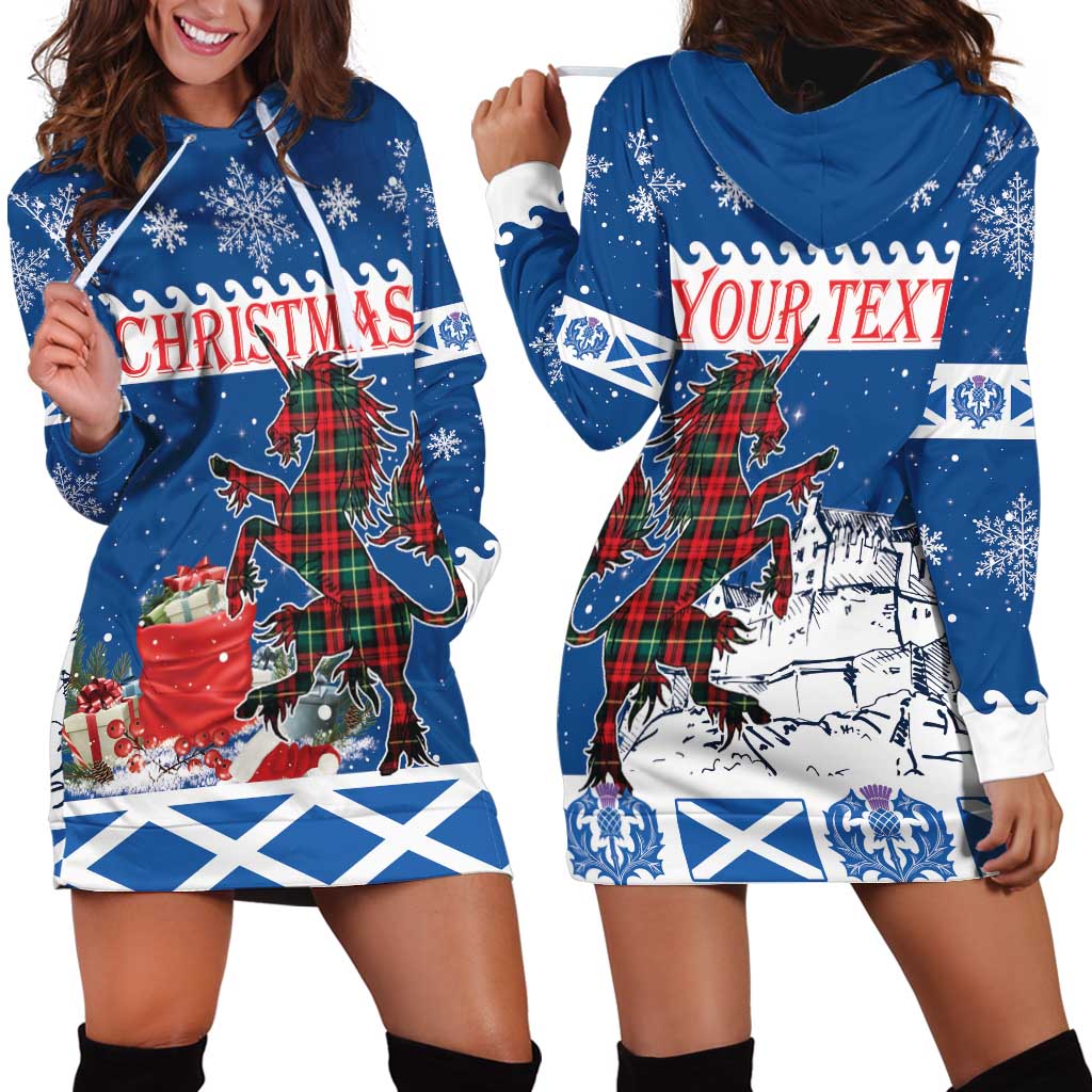 Personalized Scotland Christmas Hoodie Dress Tartan Unicorn with Edinburgh Castle - Wonder Print Shop