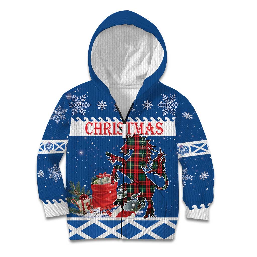 Personalized Scotland Christmas Kid Hoodie Tartan Unicorn with Edinburgh Castle - Wonder Print Shop