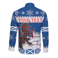 Personalized Scotland Christmas Long Sleeve Button Shirt Tartan Unicorn with Edinburgh Castle - Wonder Print Shop