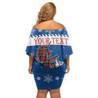 Personalized Scotland Christmas Off Shoulder Short Dress Tartan Unicorn with Edinburgh Castle - Wonder Print Shop