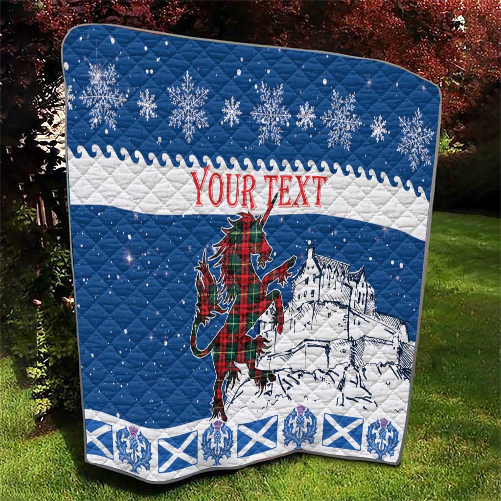 Personalized Scotland Christmas Quilt Tartan Unicorn with Edinburgh Castle - Wonder Print Shop