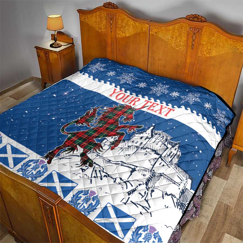 Personalized Scotland Christmas Quilt Tartan Unicorn with Edinburgh Castle - Wonder Print Shop