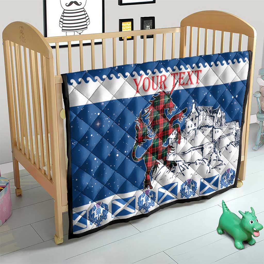 Personalized Scotland Christmas Quilt Tartan Unicorn with Edinburgh Castle - Wonder Print Shop